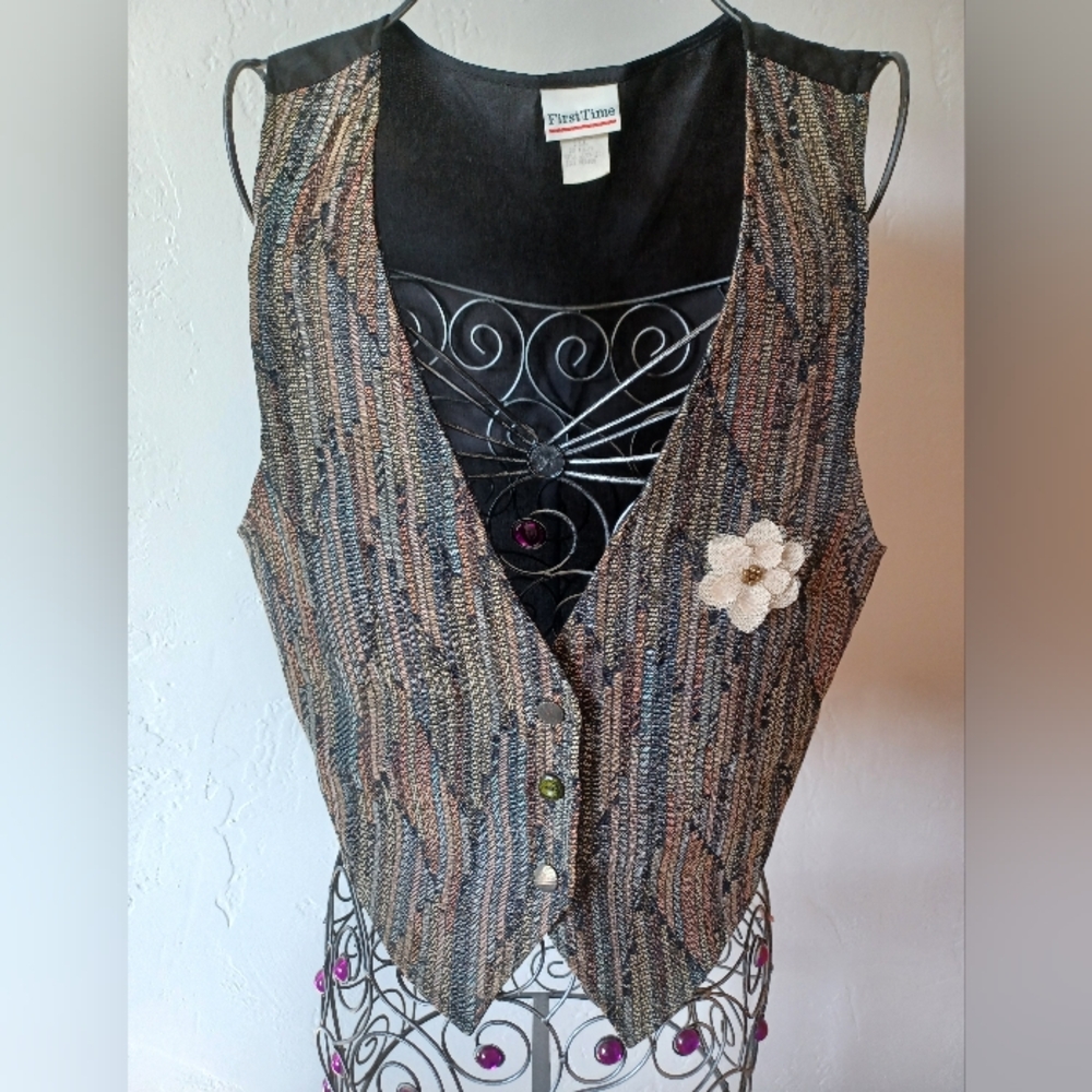 Vintage First Time Multistripe Vest with Floral Accent